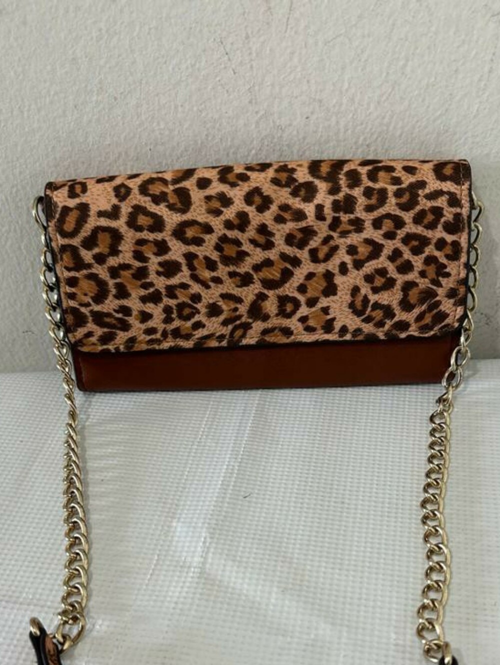 Stunning Leopard-print Haircalf Flap Brown Faux-leather with Gold-tone Chain